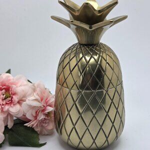 Brass Color Pineapple Trinket Box Dish Metal Home Decor 7”